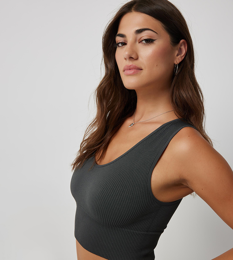 Ribbed V-Neck Crop Top