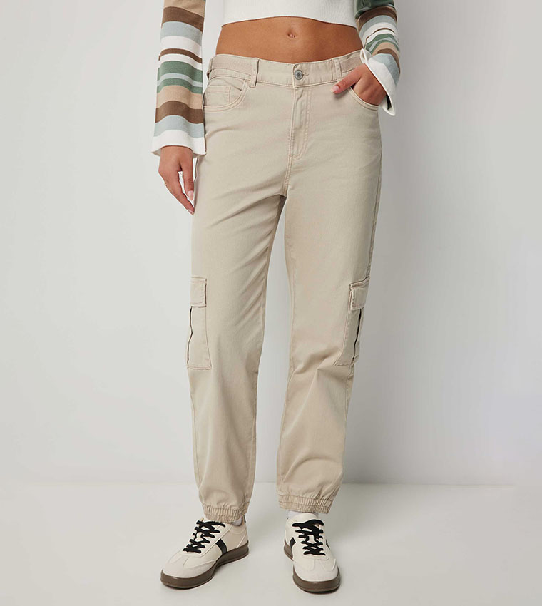 Solid Twill Cargo Joggers