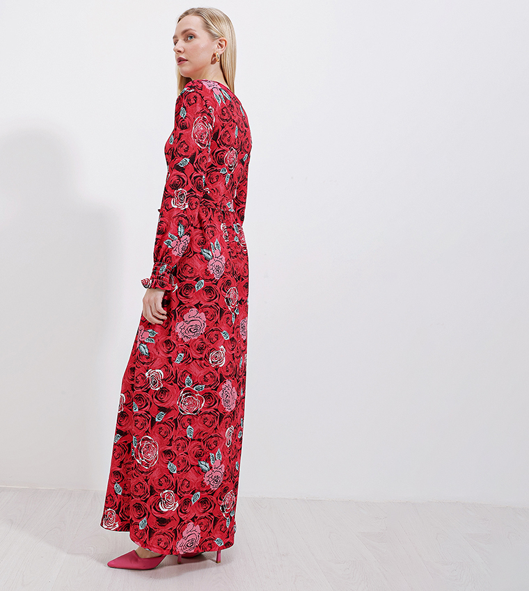 Buy Bigdart Patterned Long Sleeves Maxi Dress In Maroon