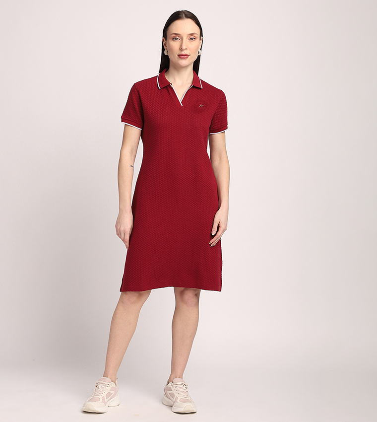 Buy Beverly Hills Polo Club Textured Knit Mini Polo Neck Dress In Burgundy  | 6thstreet UAE