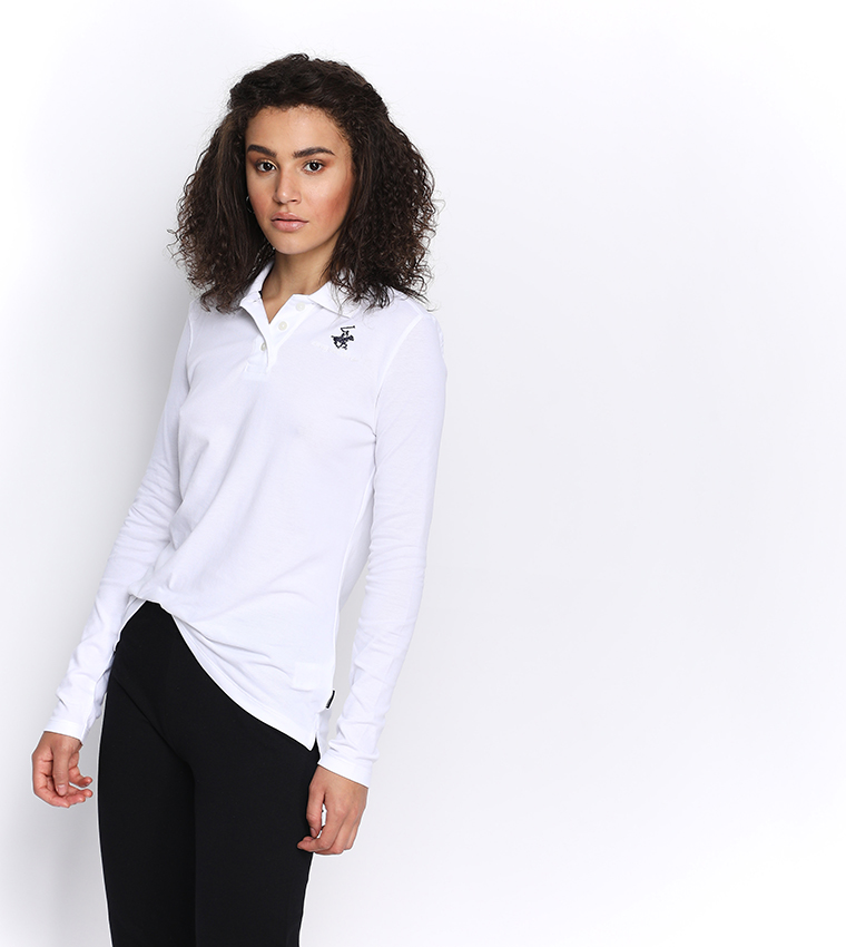 Logo Detailed Solid Long Sleeve Polo T-Shirt