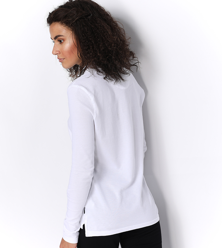 Logo Detailed Solid Long Sleeve Polo T-Shirt