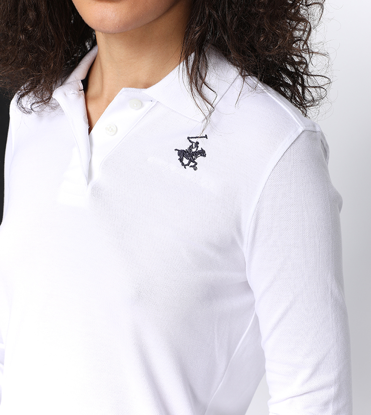 Logo Detailed Solid Long Sleeve Polo T-Shirt