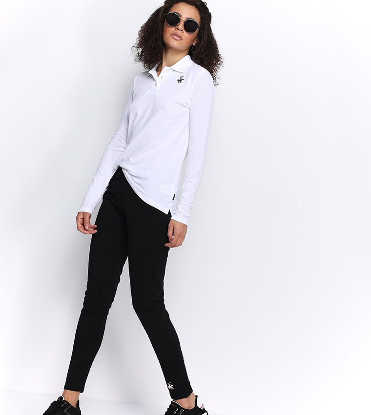 Logo Detailed Solid Long Sleeve Polo T-Shirt