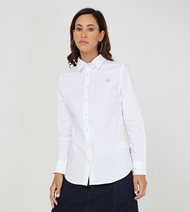 Logo Embroidered Long Sleeves Poplin Shirt