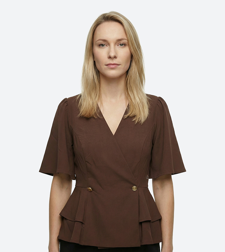 Solid Double Breasted A-Line Top