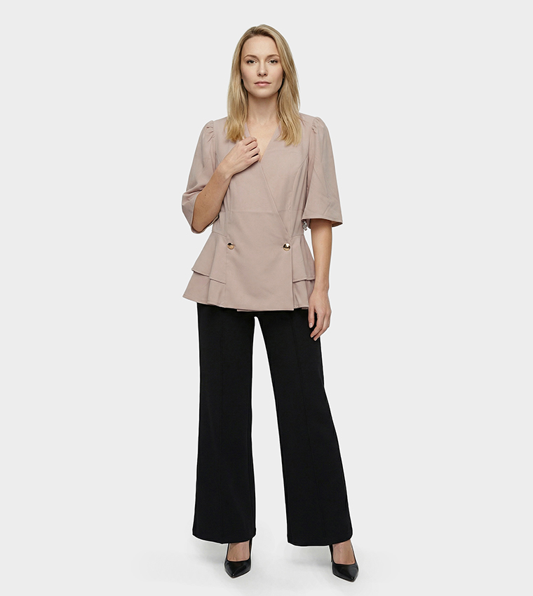 Solid Double Breasted A-Line Top