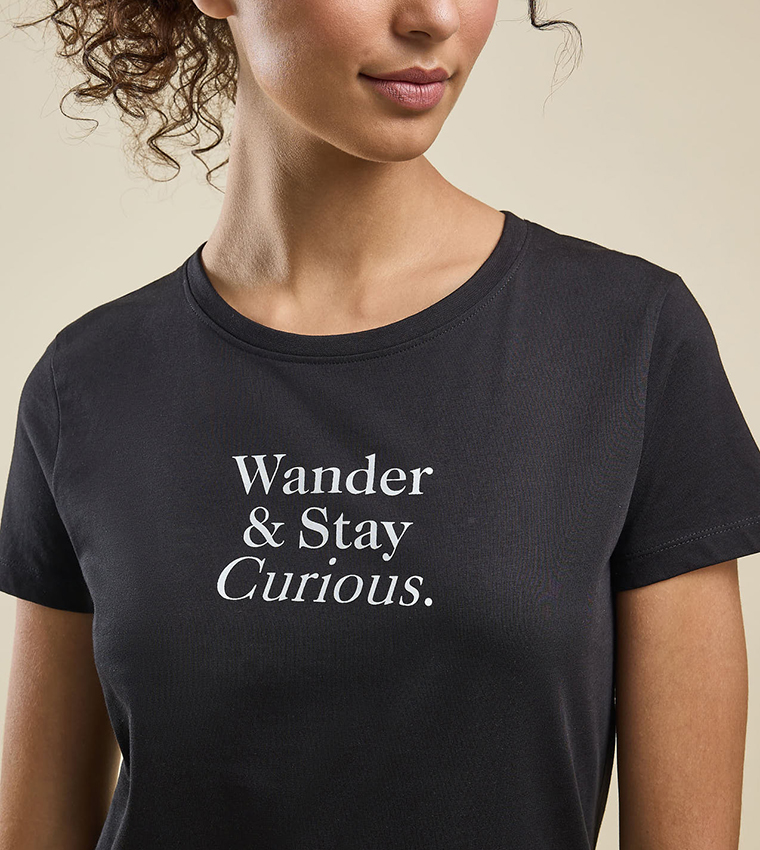 Typography Print T-Shirt with Crew Neck and Short Sleeves