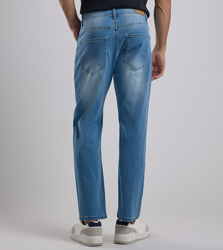 Faded Tapered Fit Jeans with Button Closure