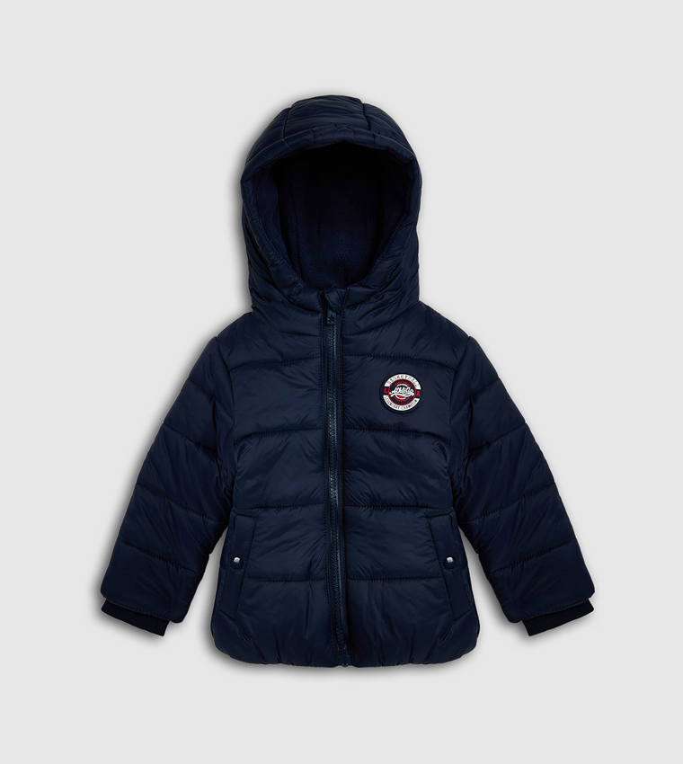 Quilted Hooded Puffer Jacket with Zipper Closure