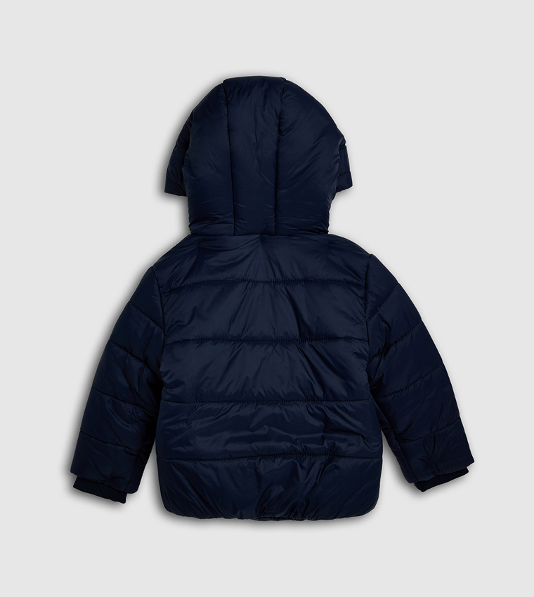 Quilted Hooded Puffer Jacket with Zipper Closure