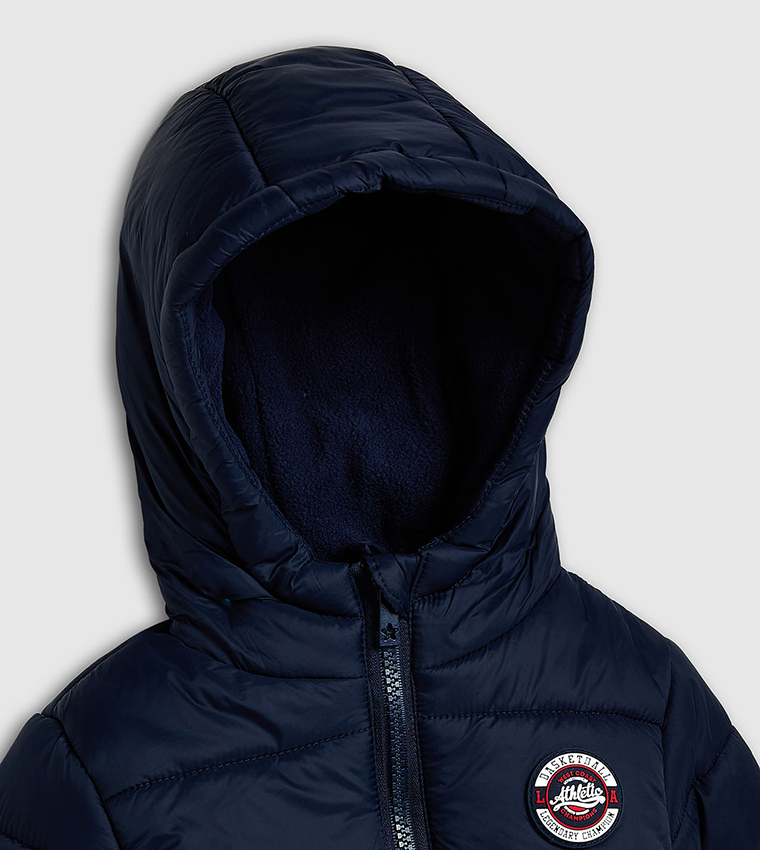 Quilted Hooded Puffer Jacket with Zipper Closure