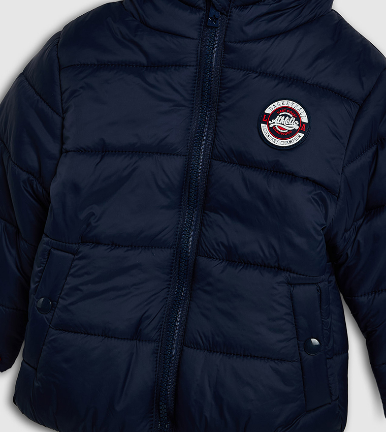 Quilted Hooded Puffer Jacket with Zipper Closure