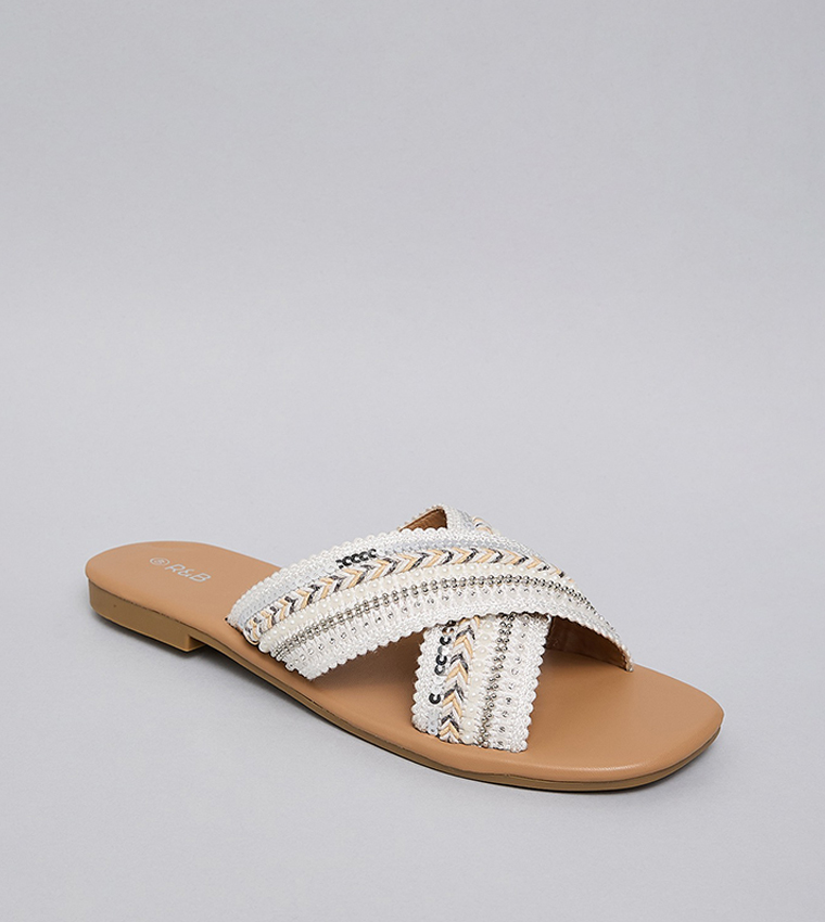 Embroidered Flat Sandals