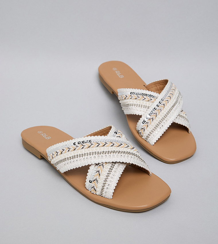 Embroidered Flat Sandals