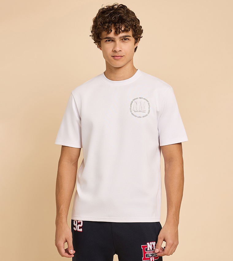 Embossed T-Shirt with Crew Neck and Short Sleeves