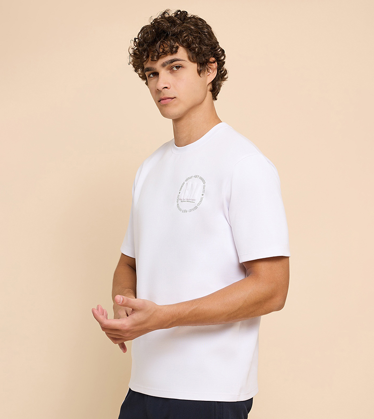 Embossed T-Shirt with Crew Neck and Short Sleeves