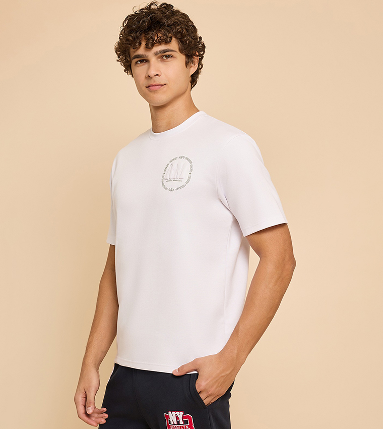 Embossed T-Shirt with Crew Neck and Short Sleeves