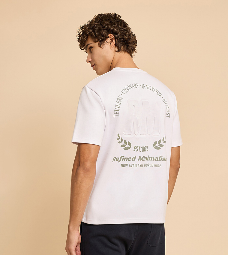 Embossed T-Shirt with Crew Neck and Short Sleeves