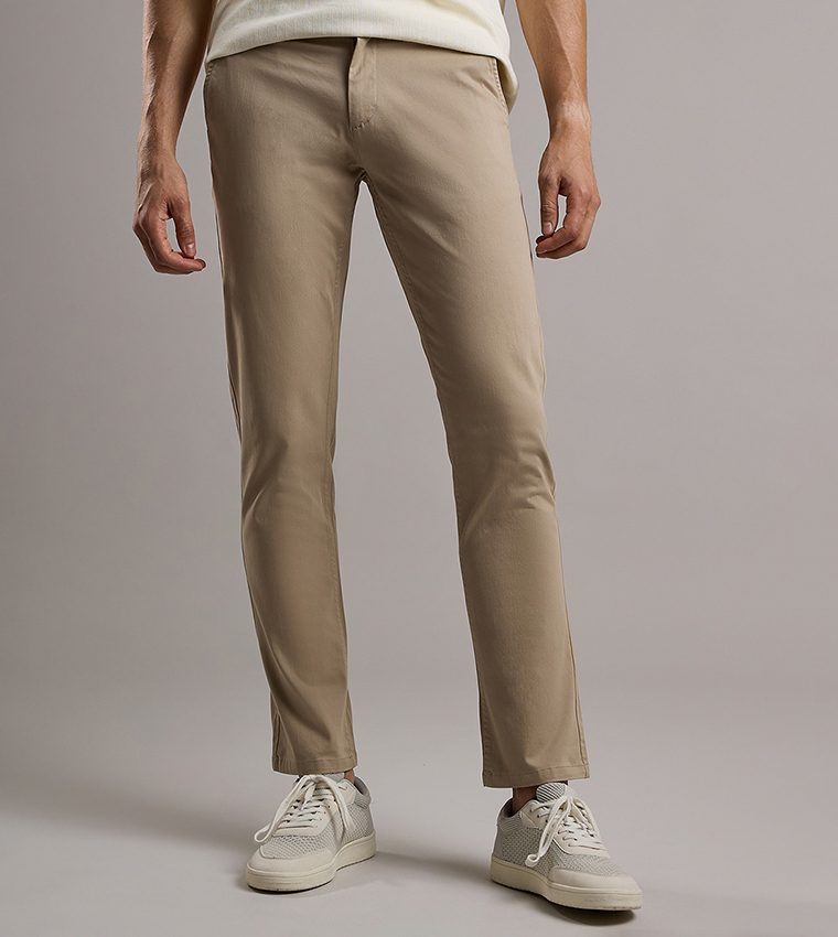 Solid Chinos with Button Closure