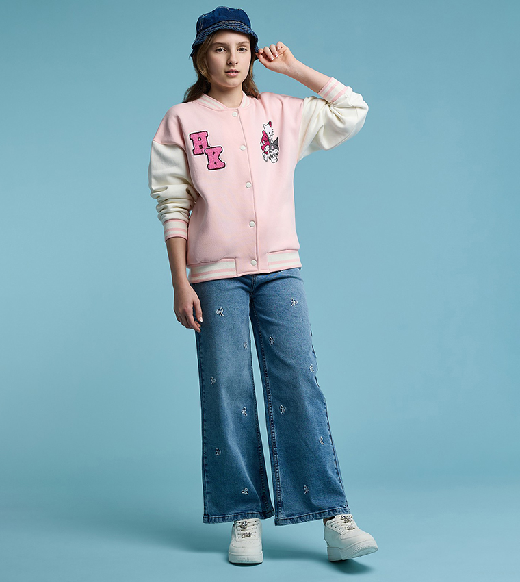 Hello Kitty & Friends Print Bomber Jacket with Button Closure