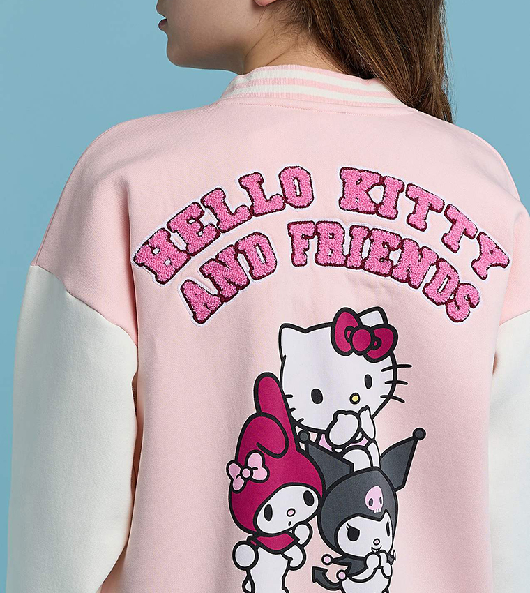 Hello Kitty & Friends Print Bomber Jacket with Button Closure