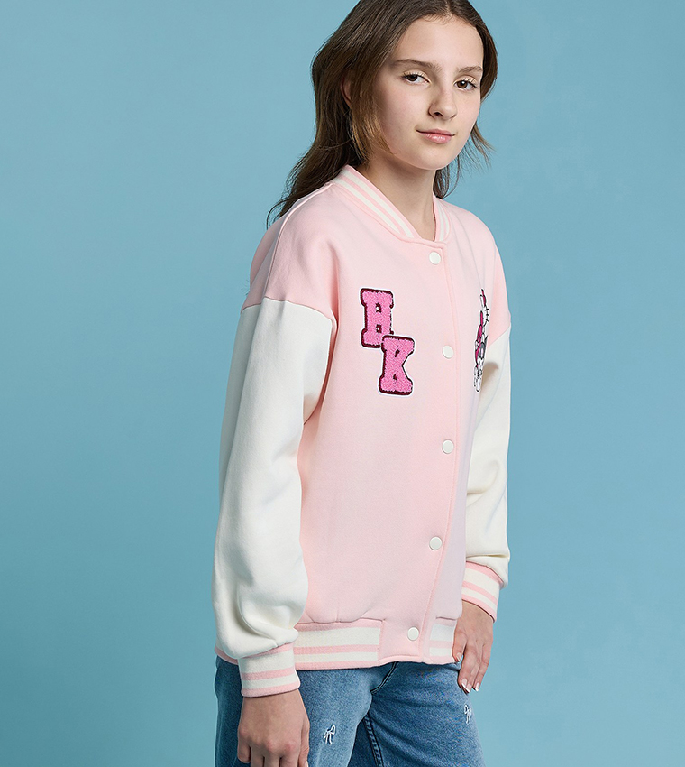 Hello Kitty & Friends Print Bomber Jacket with Button Closure