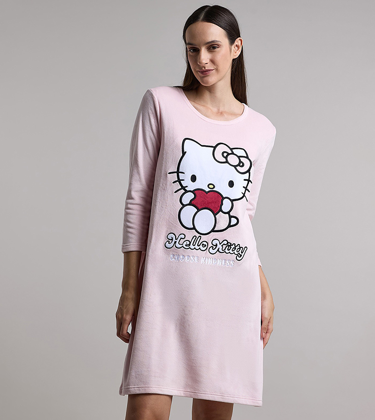 Hello Kitty Print Nightdress with Long Sleeves