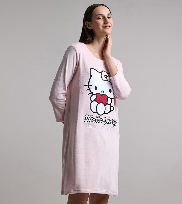 Hello Kitty Print Nightdress with Long Sleeves