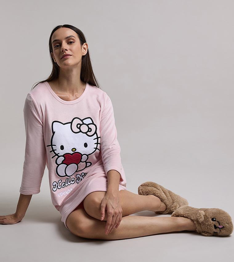 Hello Kitty Print Nightdress with Long Sleeves