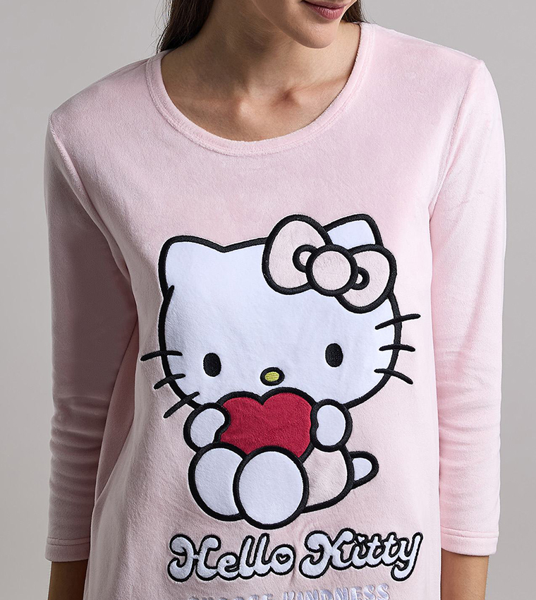 Hello Kitty Print Nightdress with Long Sleeves