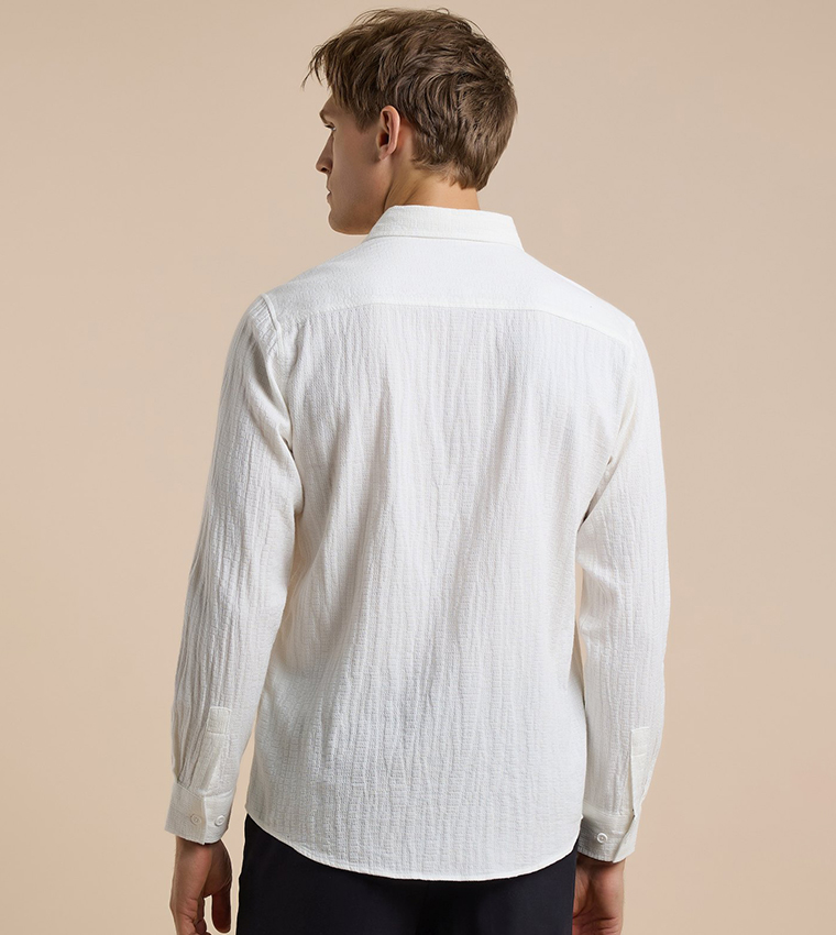 Crinkled Shirt with Classic Collar and Long Sleeves
