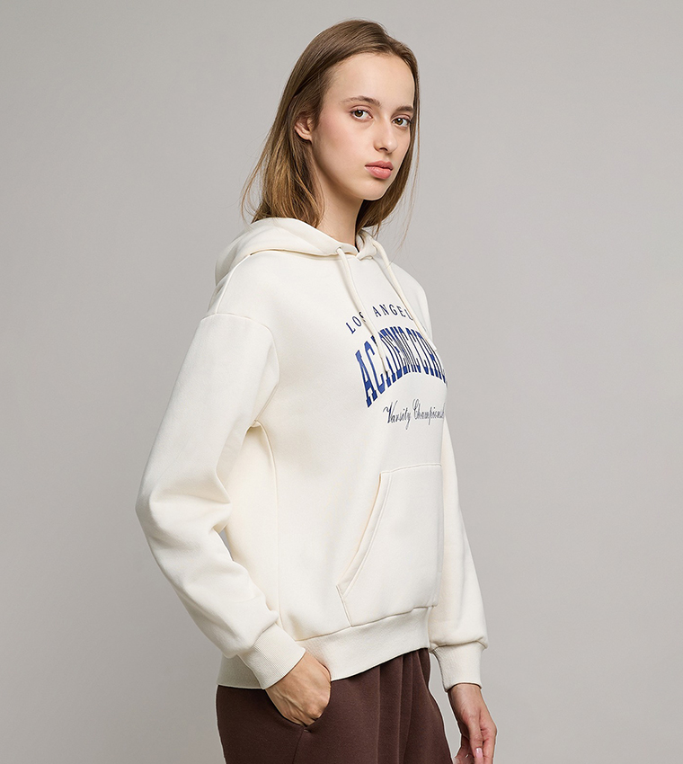 Typography Print Hoodie with Long Sleeves