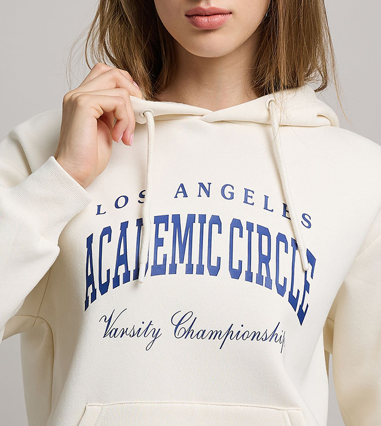 Typography Print Hoodie with Long Sleeves