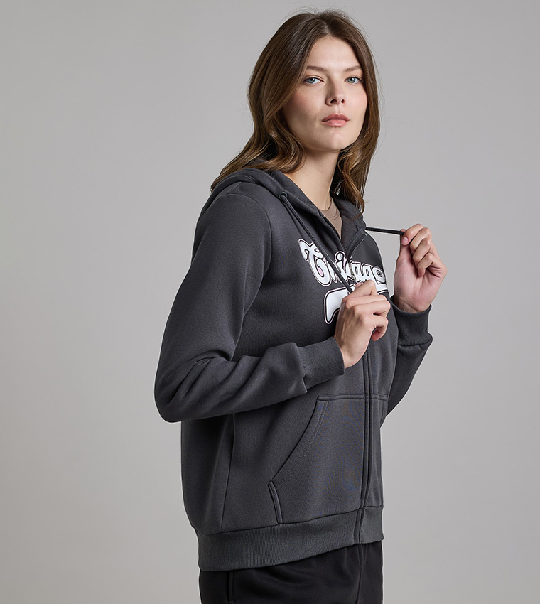 Printed Hooded Jacket with Long Sleeves