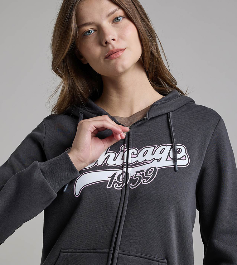Printed Hooded Jacket with Long Sleeves