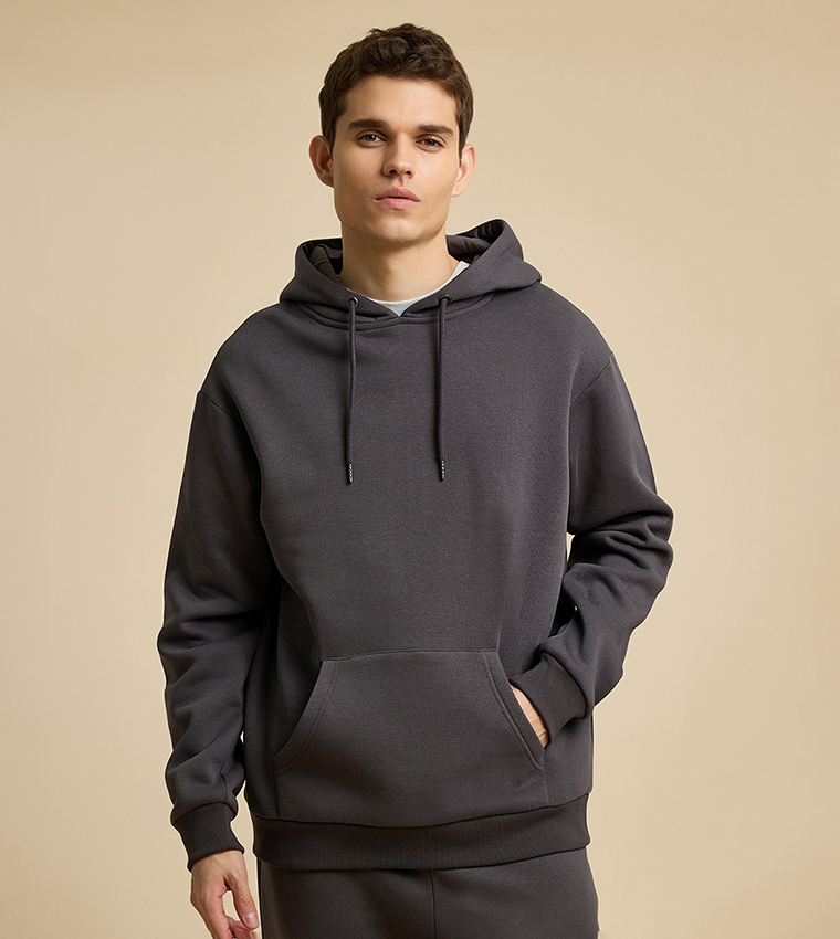 Solid Hoodie with Long Sleeves
