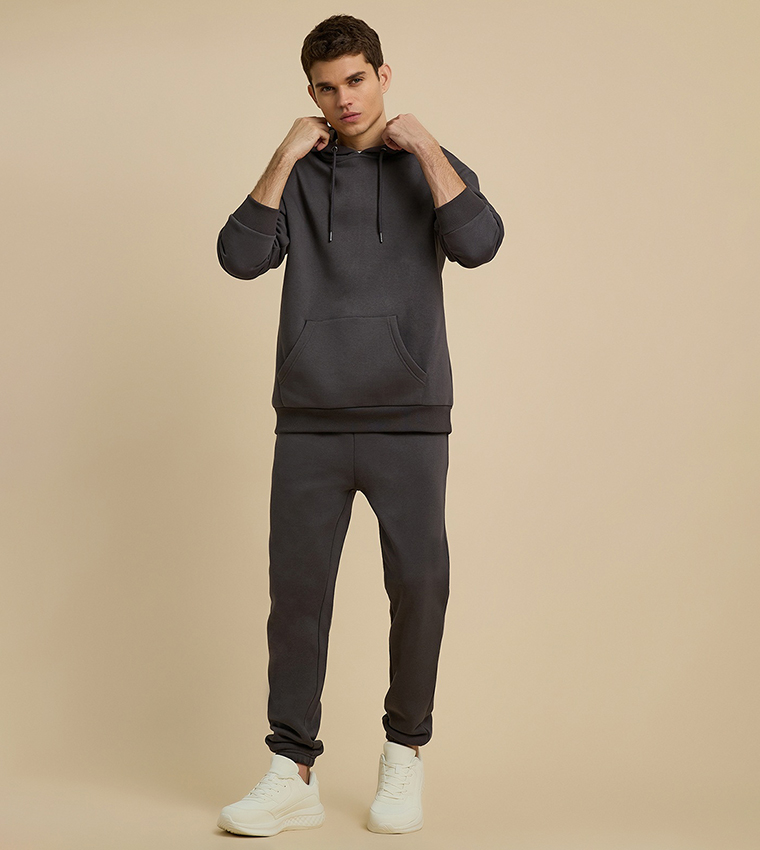 Solid Hoodie with Long Sleeves