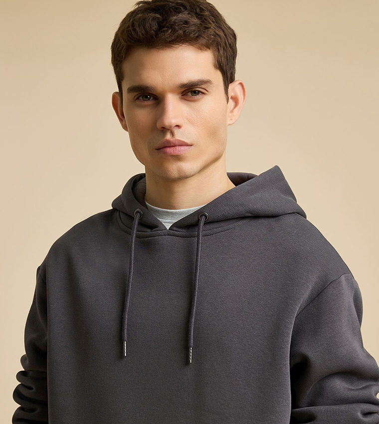Solid Hoodie with Long Sleeves
