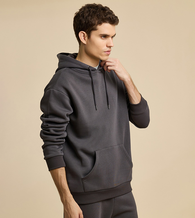 Solid Hoodie with Long Sleeves