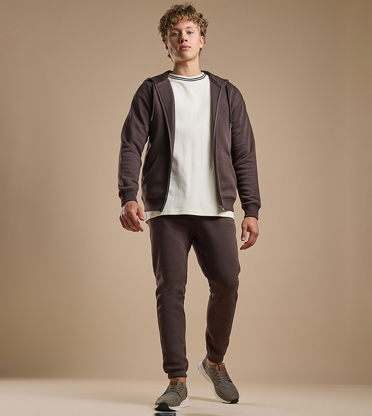 Solid Hooded Jacket with Zipper Closure