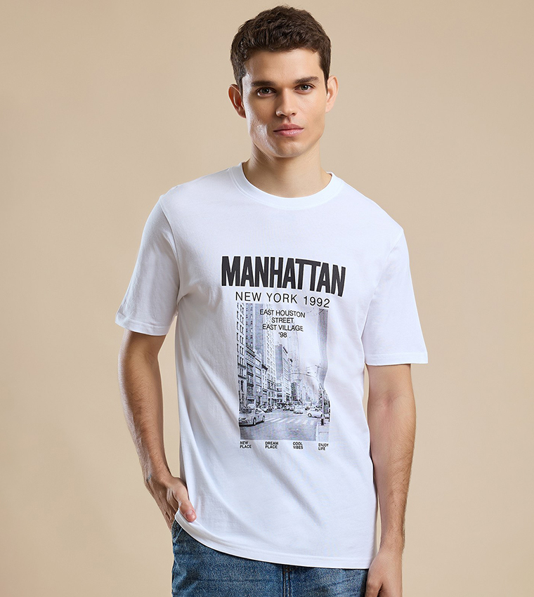 Printed T-Shirt with Crew Neck and Short Sleeves