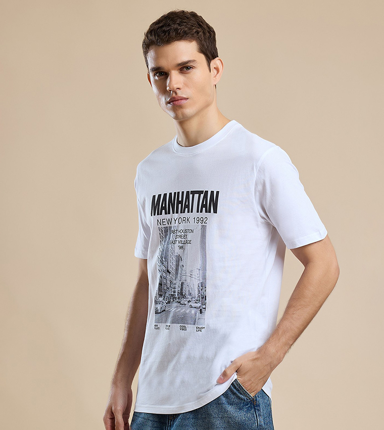 Printed T-Shirt with Crew Neck and Short Sleeves