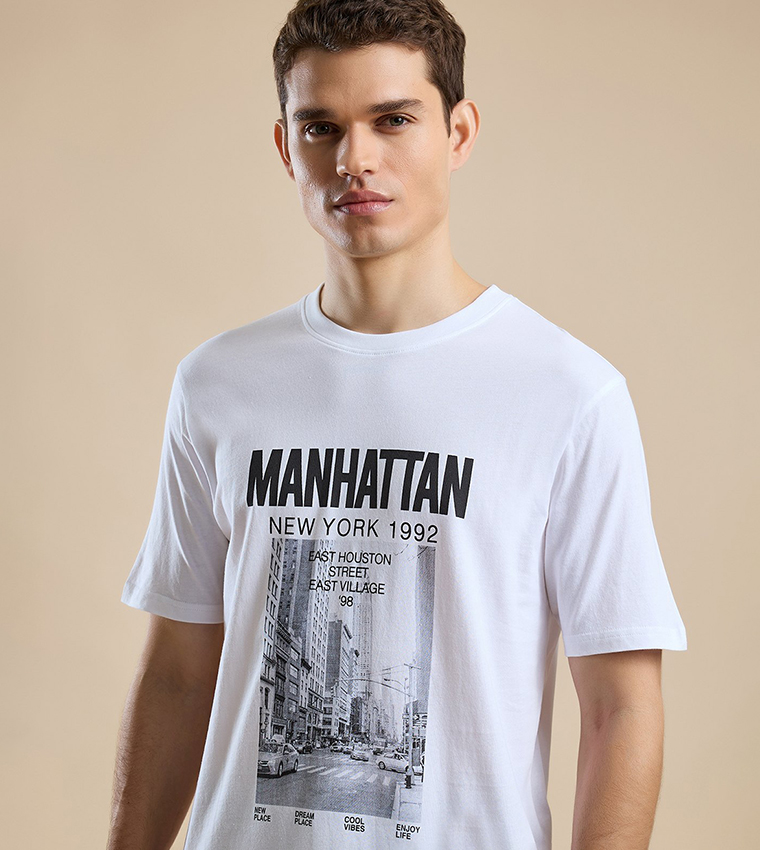 Printed T-Shirt with Crew Neck and Short Sleeves