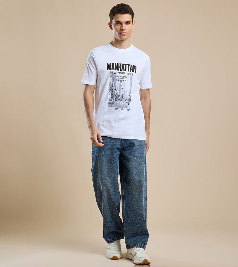 Printed T-Shirt with Crew Neck and Short Sleeves