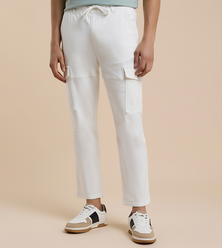 Solid Cargo Pants with Drawstring Waist
