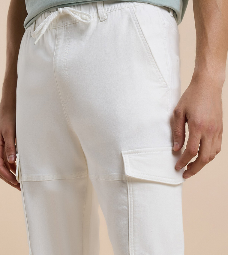 Solid Cargo Pants with Drawstring Waist