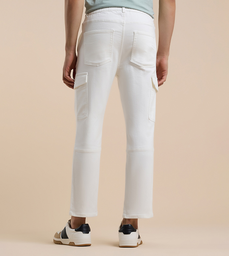 Solid Cargo Pants with Drawstring Waist