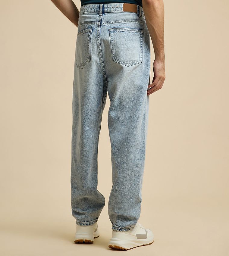 Washed Relaxed Fit Jeans with Button Closure