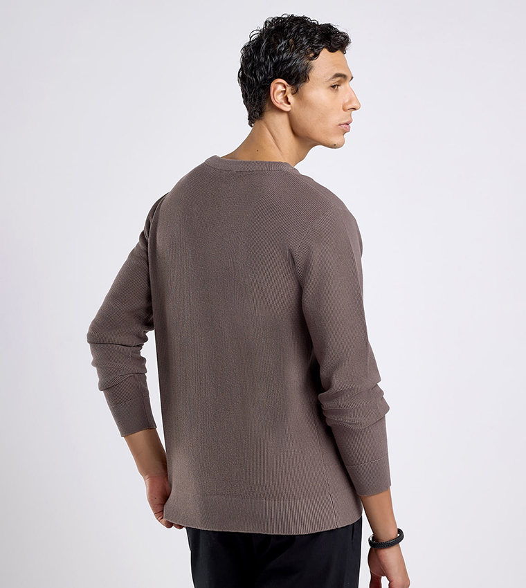 Textured Sweater with Crew Neck and Long Sleeves